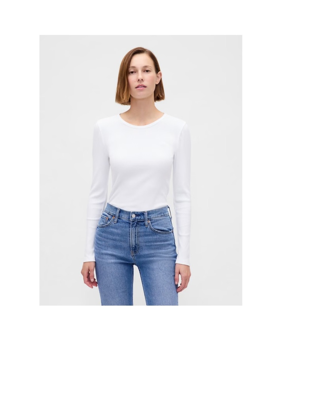 GAP Modern Cropped Rib White Long Sleeve Top